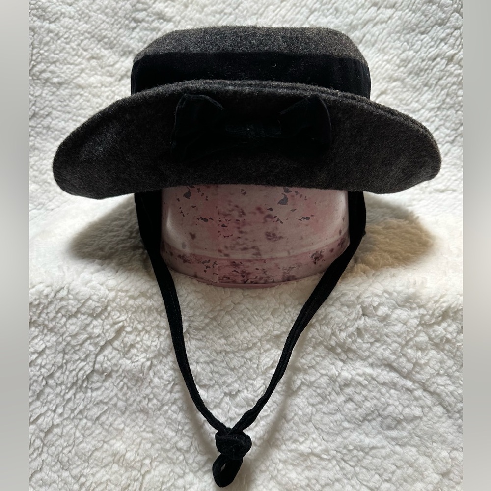 Vintage Rothschild Dark Gray Wool Blend Lined Velvet Bow Girls Hat Size 4